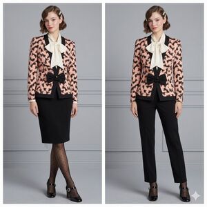 Vtg Pink Black BOWS Skirt Suit Set Size 6 7 Small | Coquette Dollette 80s 90s